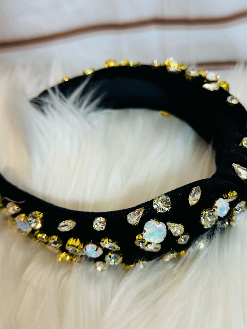 Gianni Bini Black Headband with Gold and Clear Crystal Accents - Picture 5 of 7